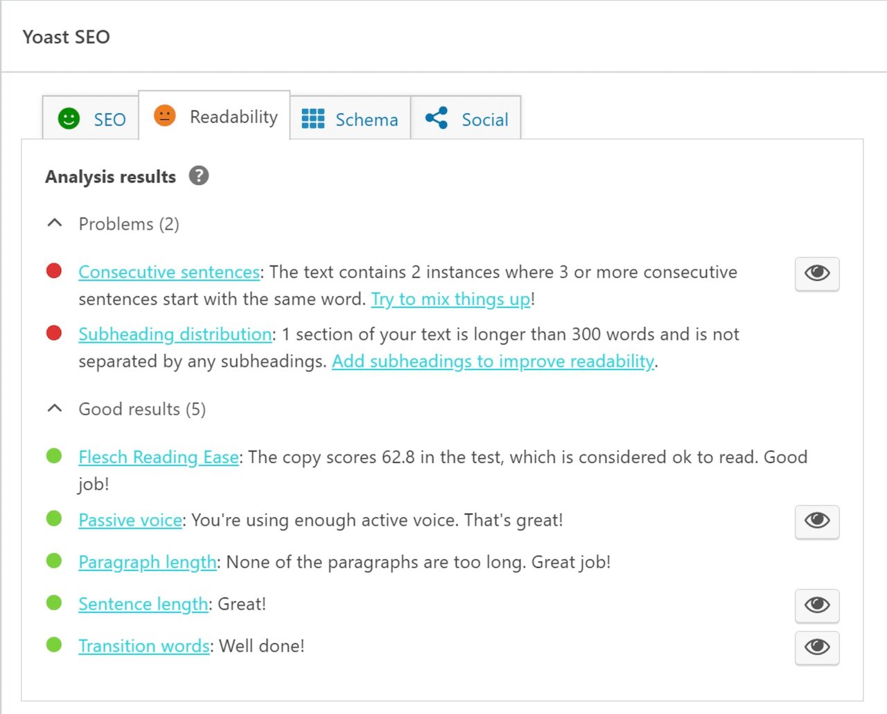 Yoast SEO readability analysis