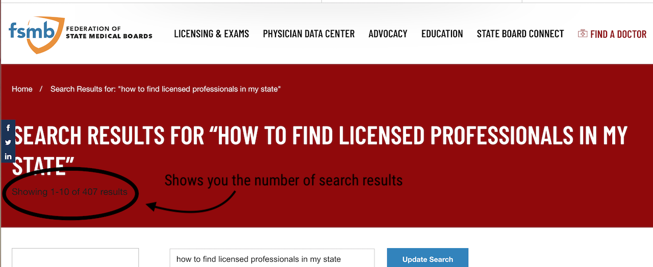 number of search results