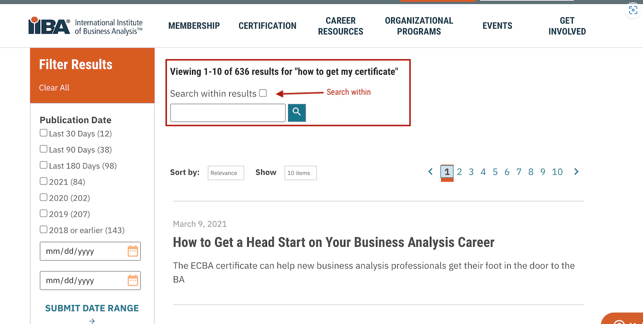 search within results