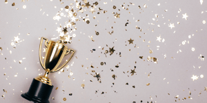 Trophy with gold confetti