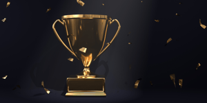 Trophy with gold confetti